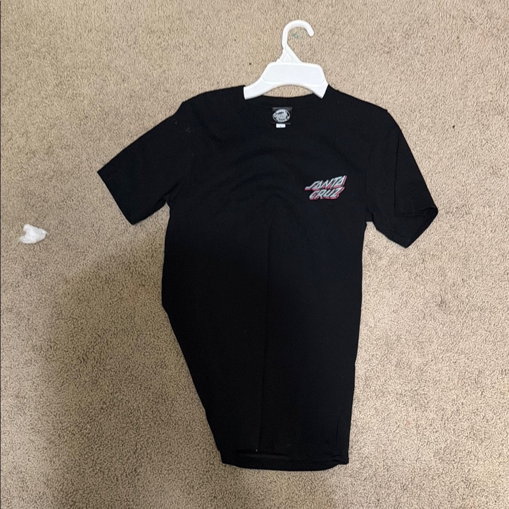 Santa Cruz Skateboards Black Tee with Pink and Teal Logo